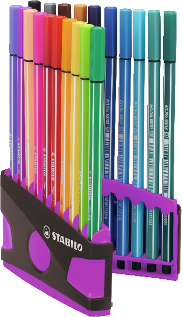 Viltstift  STABILO Pen 68/20 ColorParade in antraciet/roze etui medium assorti etui  à 20 stuks