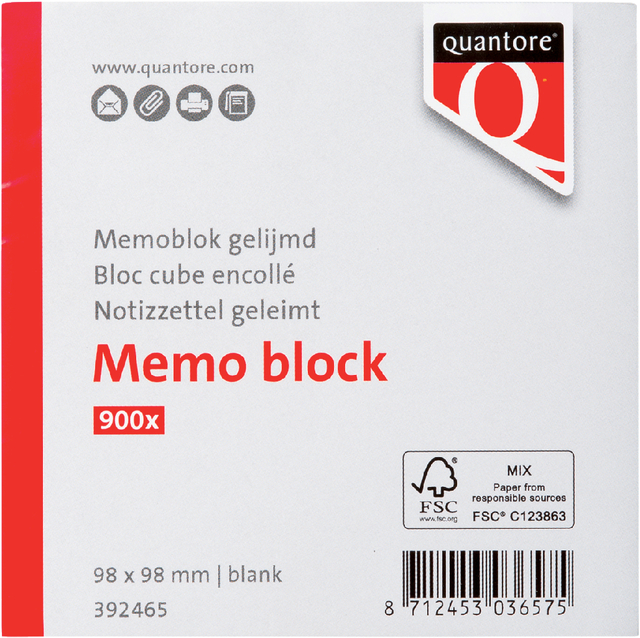 Memoblok Quantore kopgelijmd 98x98mm 900 vel