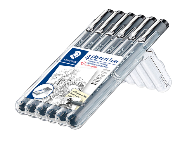 Fineliner Staedtler Pigment 308 zwart set 4+2 gratis