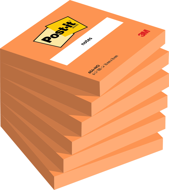 Memoblok Post-it 654 76x76mm oranje 100 vel