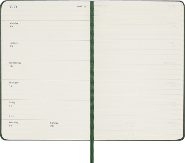 Agenda 2025 Moleskine 12M Planner Weekly 7dagen/1pagina pocket hc myrtle green