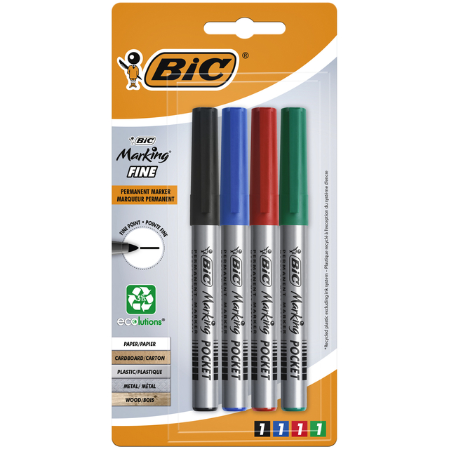 Viltstift Bic ecolutions rond fijn assorti blister à 4 kleuren