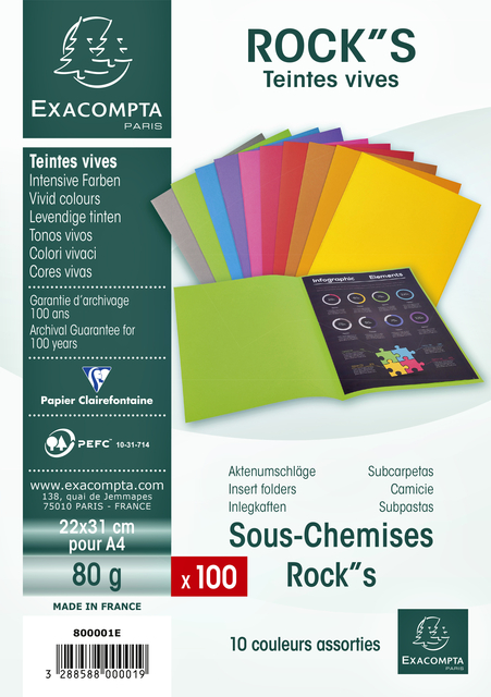 Vouwmap Exacompta ROCK'S A4 80g assorti 100 stuks