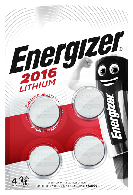 Batterij Energizer knoopcel 4xCR2016 lithium