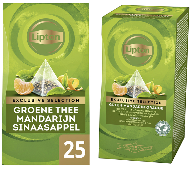 Thee Lipton Exclusive groene thee mandarijn sinaasappel 25 pramidezakjesx2gr