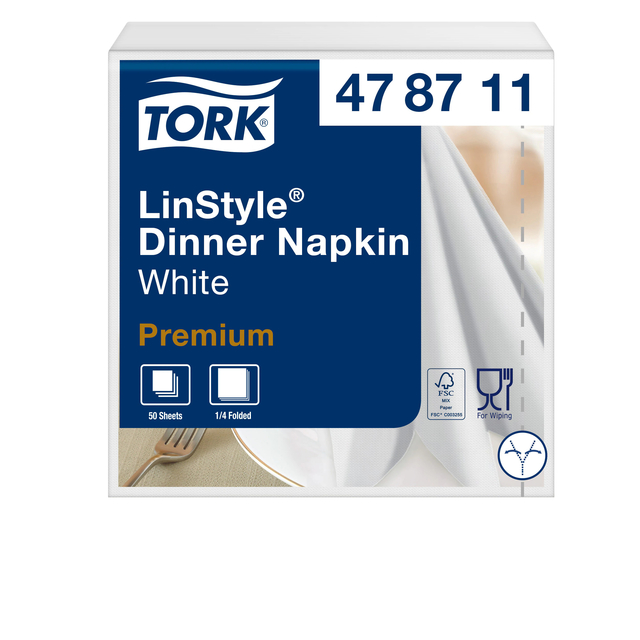 Dinnerservetten Tork Premium LinStyle® 1-laags 50 stuks wit 478711