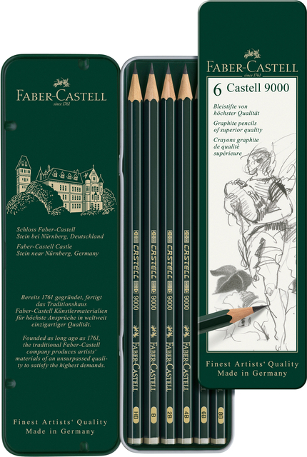 Potlood Faber-Castell 9000 6 hardheden in blik