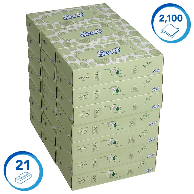 Facial tissues Scott 2-laags standaard 21x100stuks wit 8837