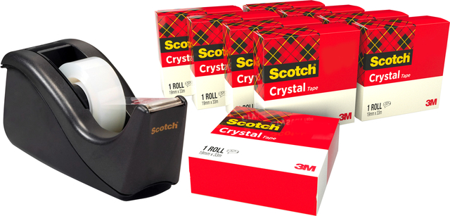 Plakband Scotch Crystal 600 19mmx33m transparant + gratis C60 plakbandhouder