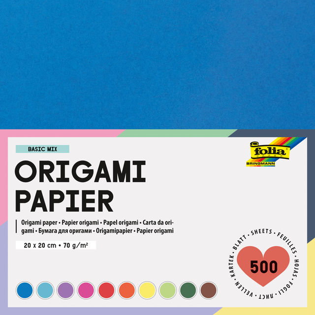 Origami papier Folia 70gr 20x20cm 500 vel assorti kleuren