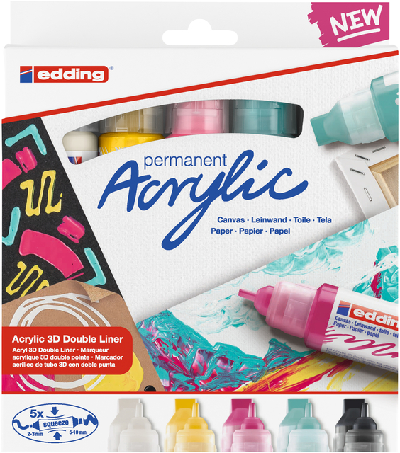 Acrylmarker edding e-5400 3D double liner medium basis assorti set à 5 stuks