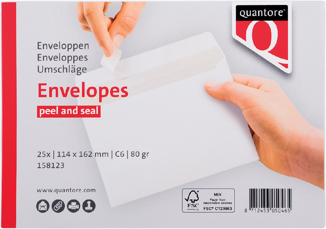 Envelop Quantore bank C6 114x162mm zelfklevend wit 25 stuks