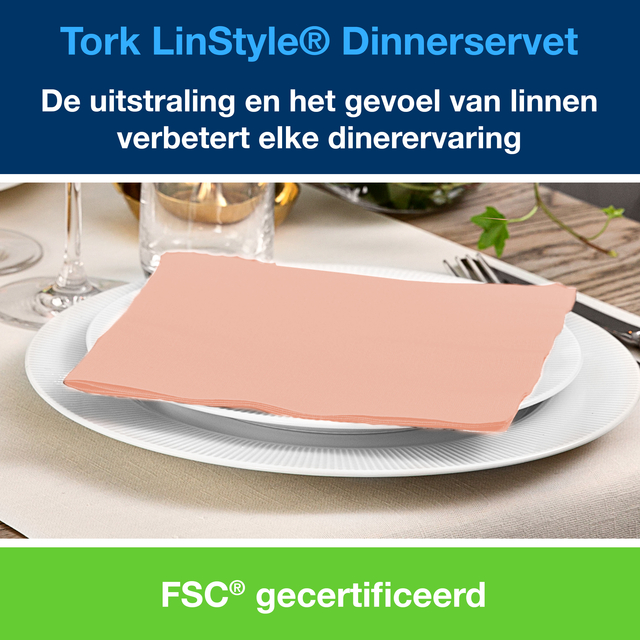 Dinnerservet Tork LinStyle® 1/4-vouw 1-laags 50 stuks koraalrood