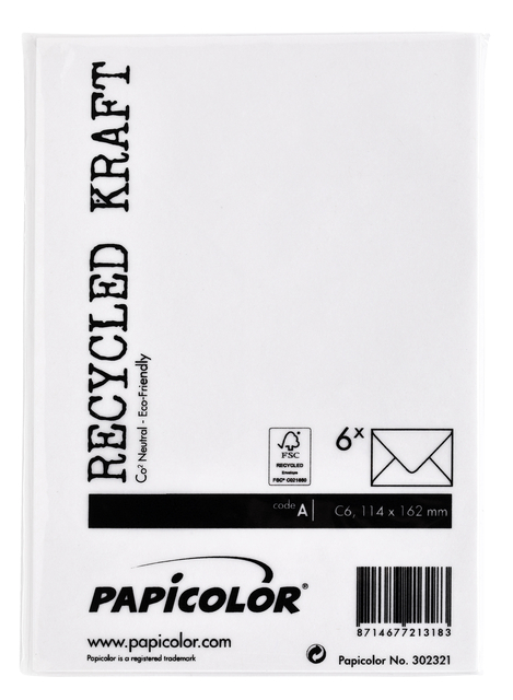 Envelop Papicolor C6 114x162mm kraft wit pak à 6 stuks