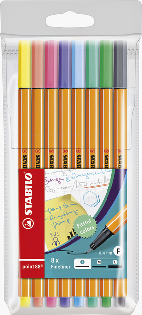 Fineliner STABILO point 88/8 fijn pastel assorti etui à 8 stuks