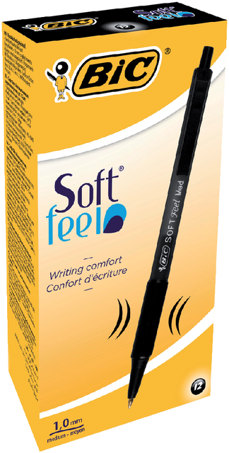 Balpen Bic soft feel grip clic medium zwart