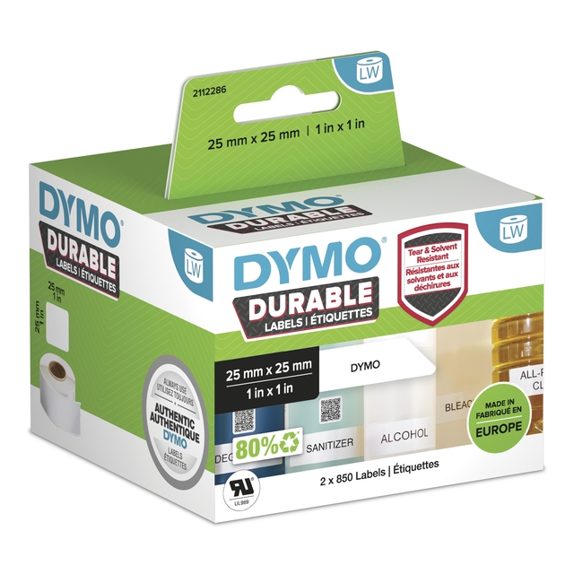 Etiket Dymo LabelWriter industrieel 25x25mm 2 rollen á 850 stuks wit