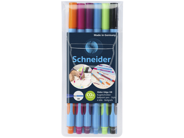 Balpen Schneider Slider Edge extra breed assorti etui à 6 stuks