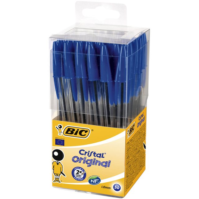 Balpen Bic Cristal medium blauw in tubo verpakking