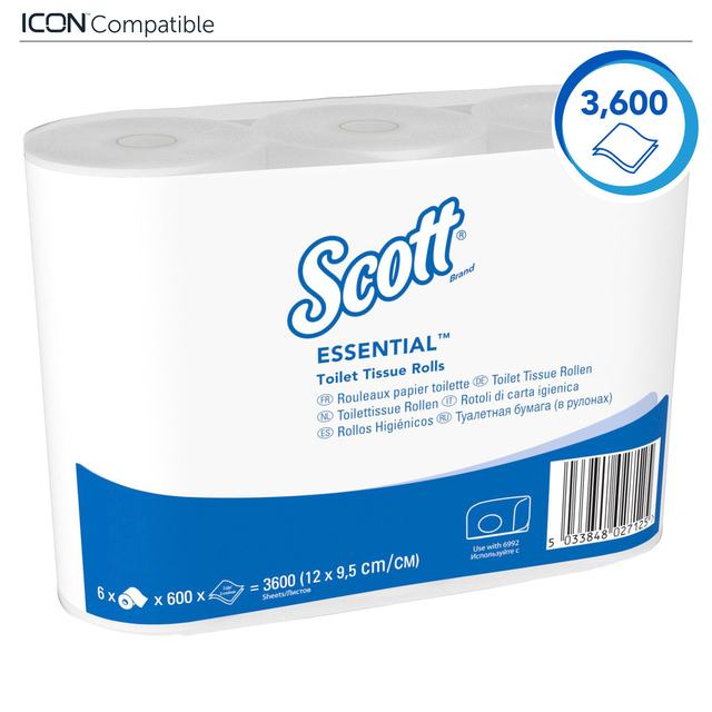 Toiletpapier Scott Essential 2-laags 600vel wit 8517