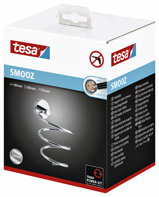 Haardrogerhouder tesa® Smooz hoogglans verchroomd metaal zelfklevend