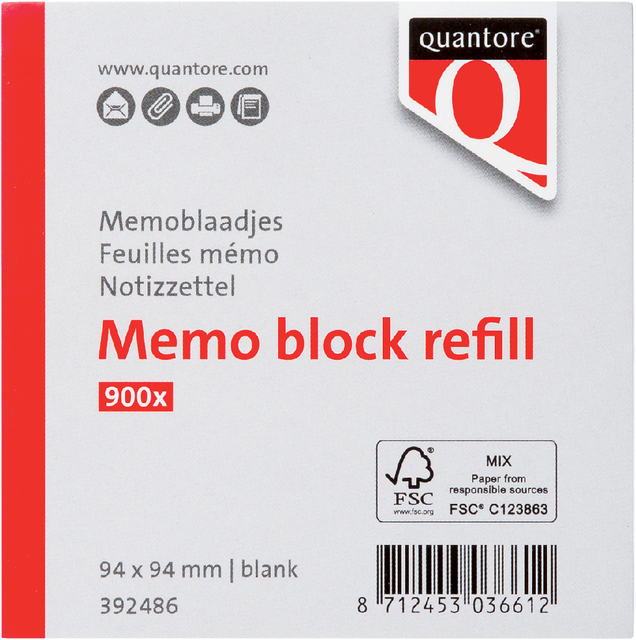 Memoblaadjes Quantore losbladig 94x94x90mm 900 vel