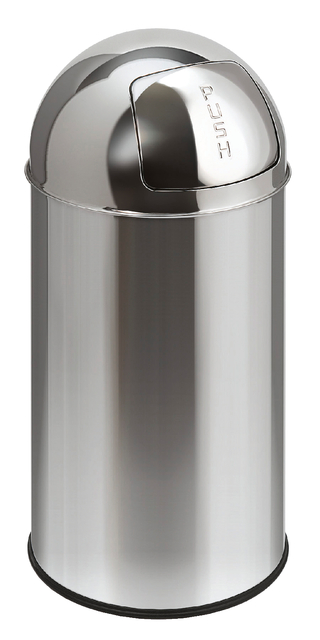 Afvalbak Pushcan met pushdeksel 40liter zilver