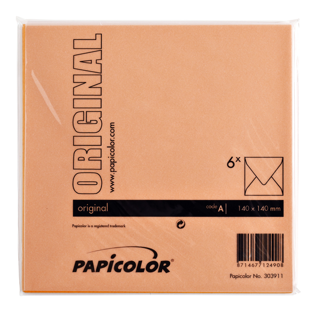 Envelop Papicolor 140x140mm oranje pak à 6 stuks