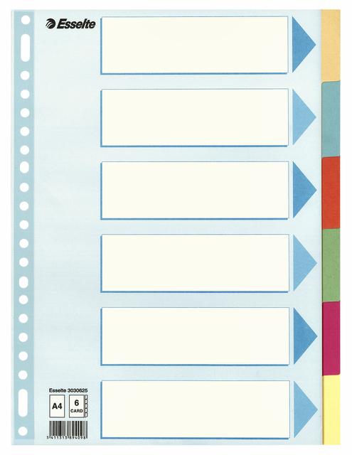 Tabbladen Esselte Premium A4 6-delig karton 23-rings assorti