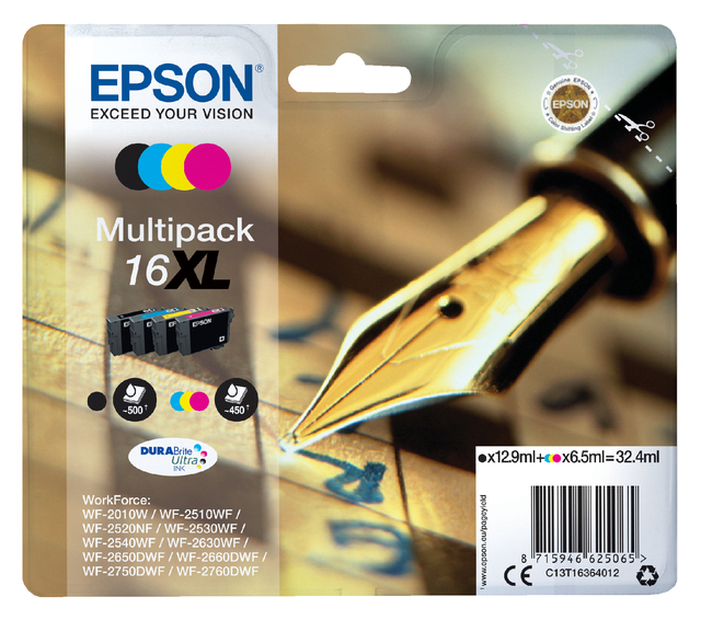 Inktcartridge Epson 16XL T1636 zwart + 3 kleuren