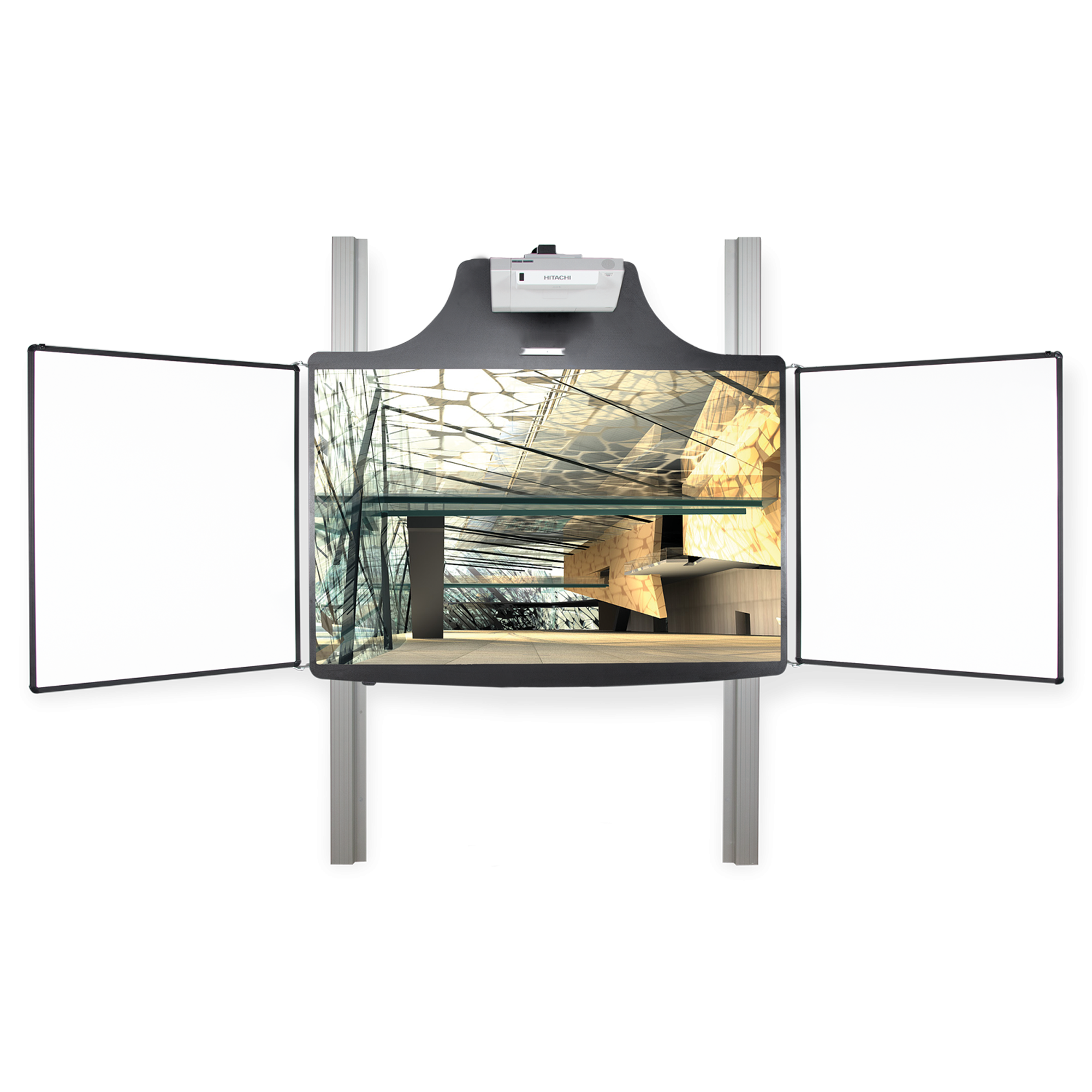 Whiteboard in cloudboard-design met zijvleugels - 2,07 x 1,30 m, elektrisch in hoogte verstelbare houder voor wandmontage